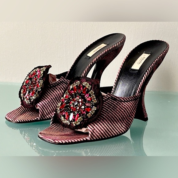 Vintage Prada Embellished Jeweled Night Out Slip On Heels Size 37.5 / US 7.5 - Picture 1 of 9